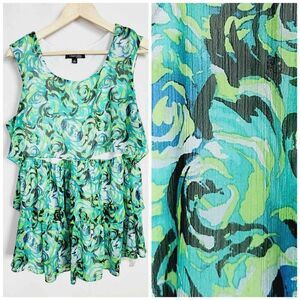 Chadwick's of Boston green floral sleeveless chiffon tiered‎ tank top 1X